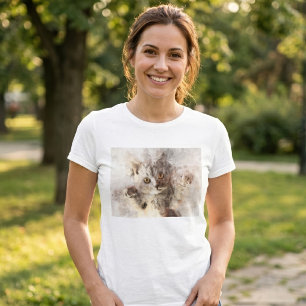 T-shirt Chaton à l'aquarelle joueur avec des yeux ambre br
