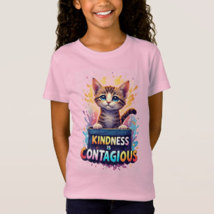 T-Shirt Chaton Adorable Avec Éclaboussure De Couleurs Aqua