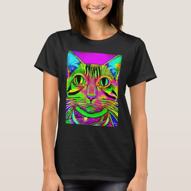 T-shirt Chaton amateur de chat psychédélique dans le style (Devant)