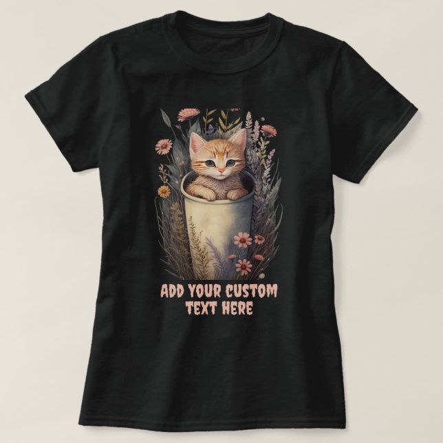 T-shirt chaton assis dans une florale de Coupe, amoureux d (Design devant)