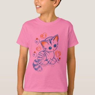 T-shirt Chaton avec des coeurs et des remous