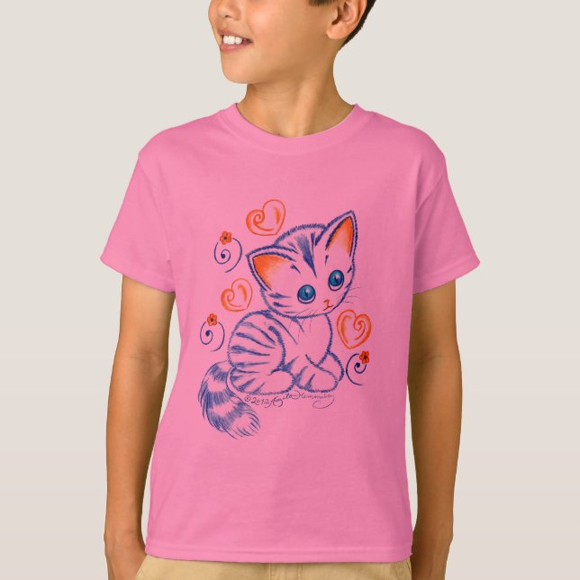 T-shirt Chaton avec des coeurs et des remous (Devant)