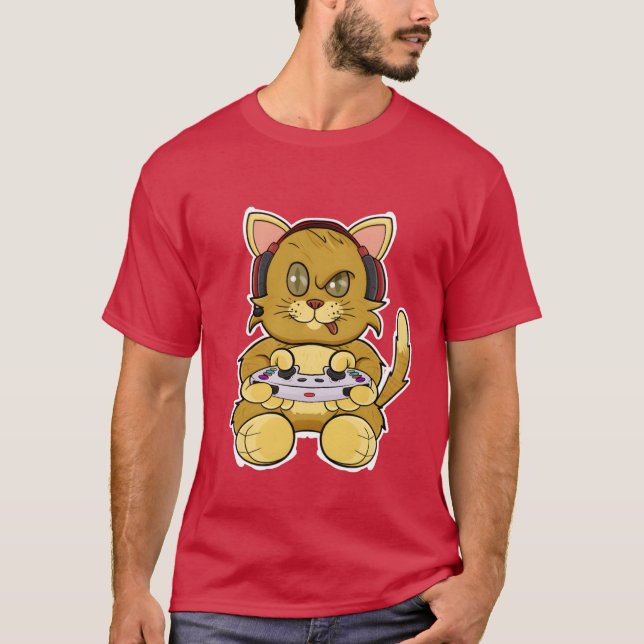 T-shirt Chaton avec manette de jeu I Drôle de jeu f (Devant)