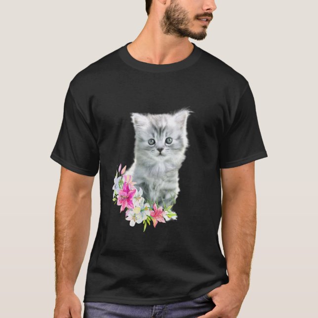 T-shirt chaton bébé fleurs (Devant)