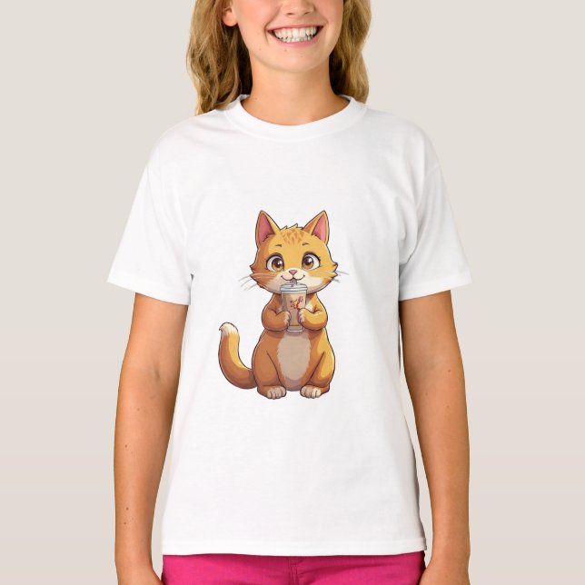 T-shirt Chaton buvant du café (Devant)