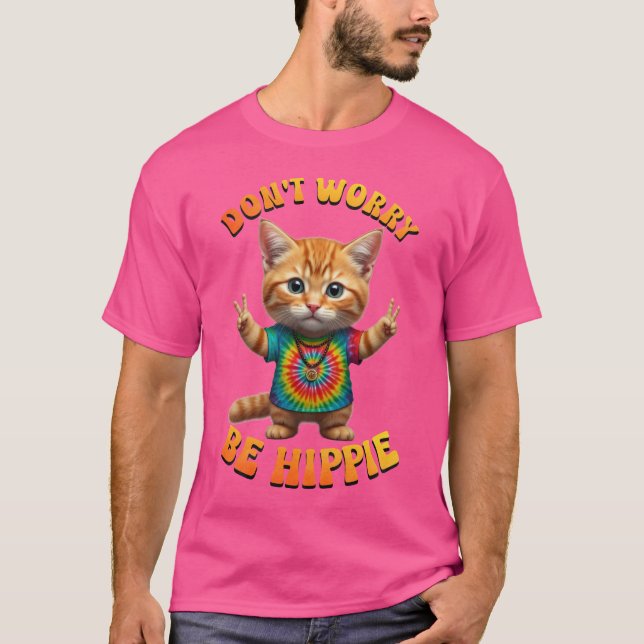 T-shirt Chaton chat félin hippie paisible Boho  (Devant)