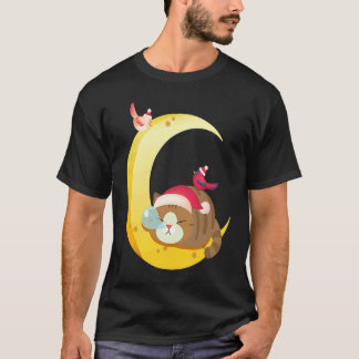 T-shirt Chaton Chat Vacances Lune Oiseau Dormant