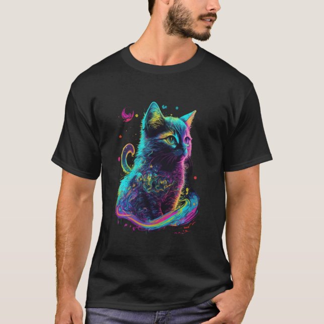 T-shirt Chaton coloré art psychédélique chat (Devant)
