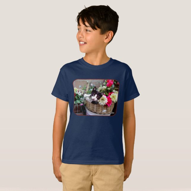 T-shirt Chaton dans un panier (Devant entier)