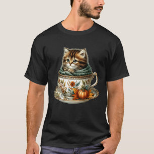 T-shirt Chaton d'automne dans un Mug de Café Floral Écharp