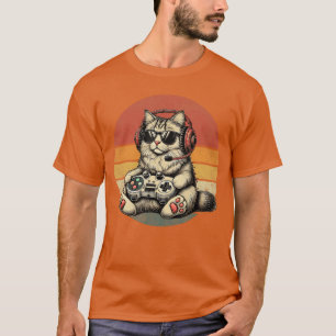 T-shirt Chaton de chat jouant aux jeux vidéo Vintage drôle