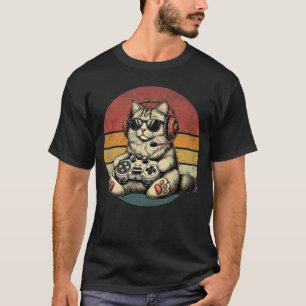 T-shirt Chaton de chat jouant aux jeux vidéo Vintage drôle