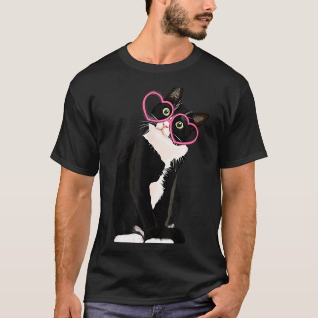 T-shirt Chaton de chat noir cool Cœur rouge Gles Happy Val (Devant)