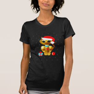 T-shirt Chaton de dessin animé doré mignon de Noël