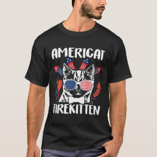 T-shirt chaton de feu Americat 4 juillet avec pétard