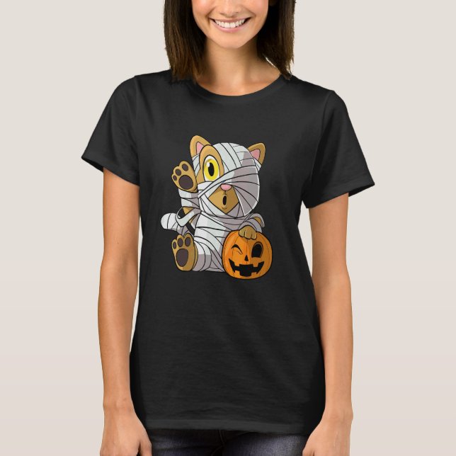 T-shirt Chaton de Halloween Mummy Citrouille (Devant)
