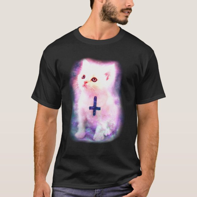 T-shirt Chaton de l'espace avec la croix inversée (Devant)