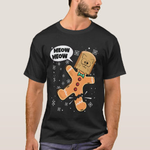 T-shirt Chaton de Noël Drôle Faux Miaou Bonhomme en Pain d