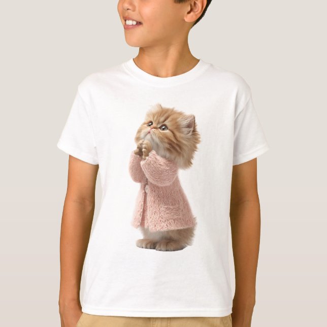 T-shirt Chaton en pull rose flou pour enfants (Devant)