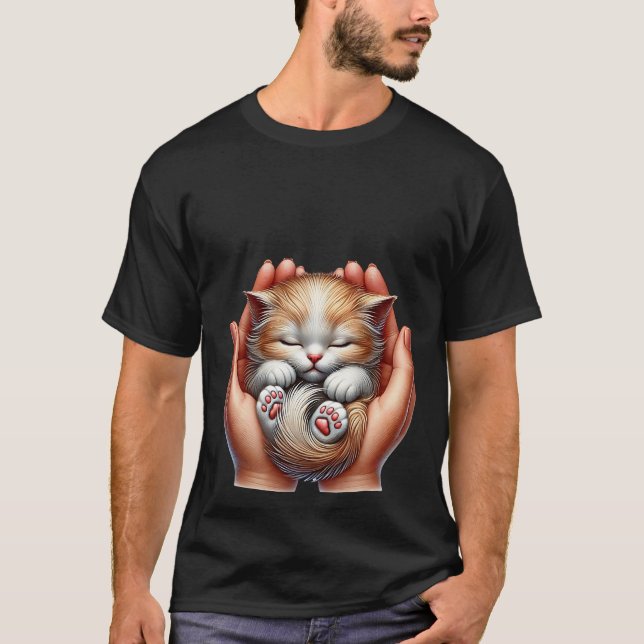 T-shirt Chaton endormi blotti dans les mains Petit chat do (Devant)