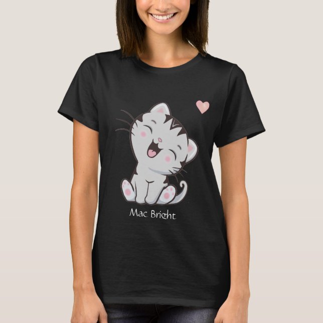 T-shirt chaton gris mignon et cœur (Devant)