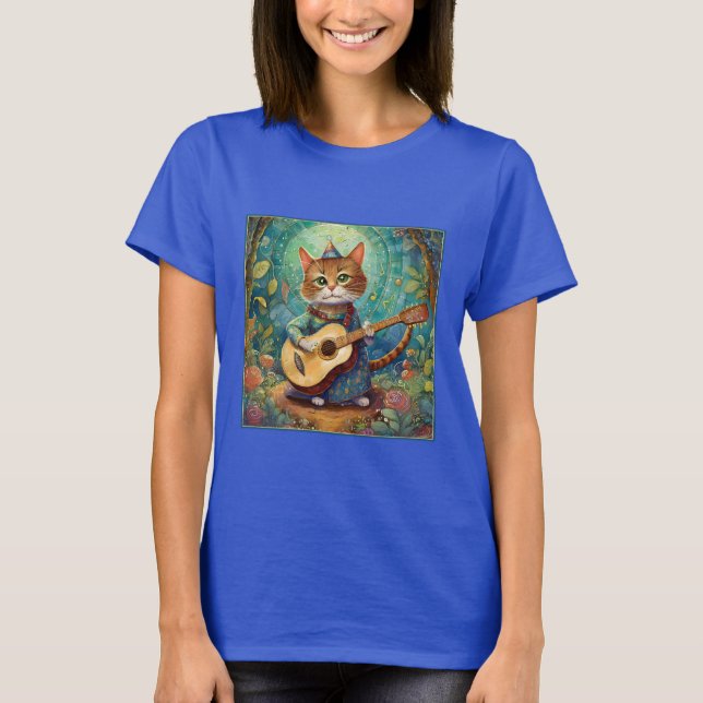 T-shirt Chaton Jouant de la Guitare (Devant)
