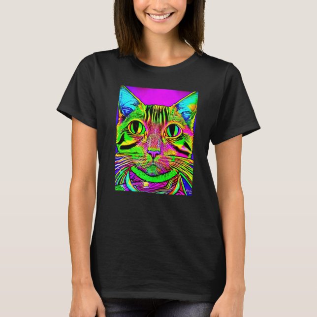 T-shirt Chaton Kitty Psychedelique Dans Le Style De Chat 1 (Devant)