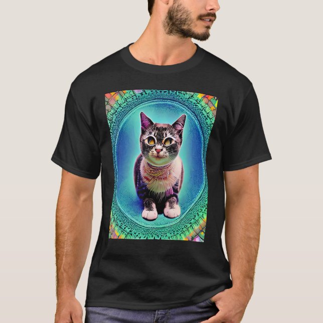 T-shirt Chaton Kitty Psychedelique Dans Le Style De Chat 1 (Devant)