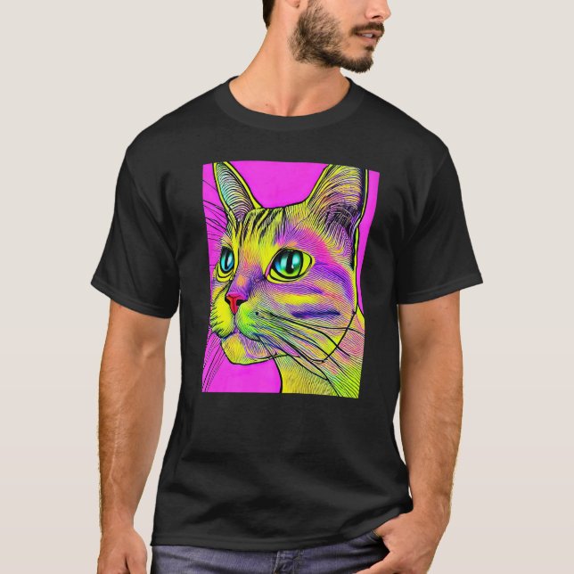 T-shirt Chaton Kitty Psychedelique Dans Le Style De Chat 2 (Devant)