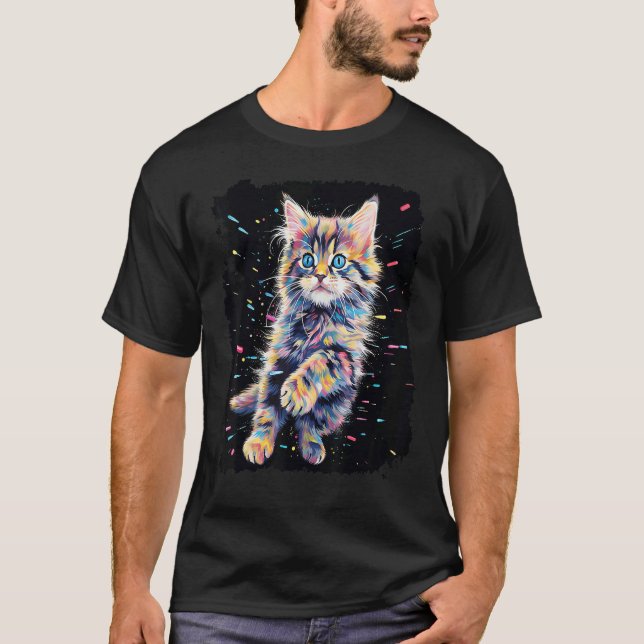 T-shirt Chaton Maine Coon de chat Pop Art (Devant)