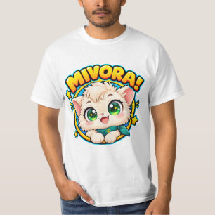 T-shirt Chaton Mignon avec Écharpe Turquoise et Yeux Émera