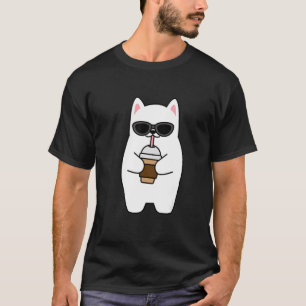 T-shirt Chaton Mignon Buvant un Café Latte avec des Lunett