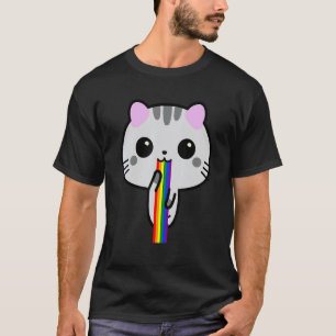 T-shirt Chaton mignon drôle vomit arc-en-ciel