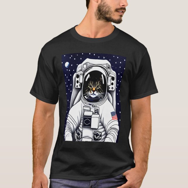 T-shirt Chaton Mignon Lune Astronaute (Devant)