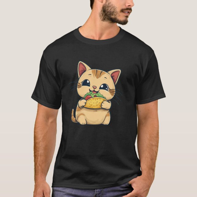 T-shirt Chaton Mignon Mangeant Un Taco (Devant)