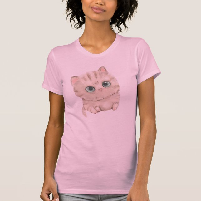 T-shirt chaton mignon rayé aux yeux verts (Devant)