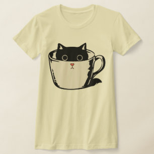 T-shirt Chaton noir avec nez rouge caché dans une tasse