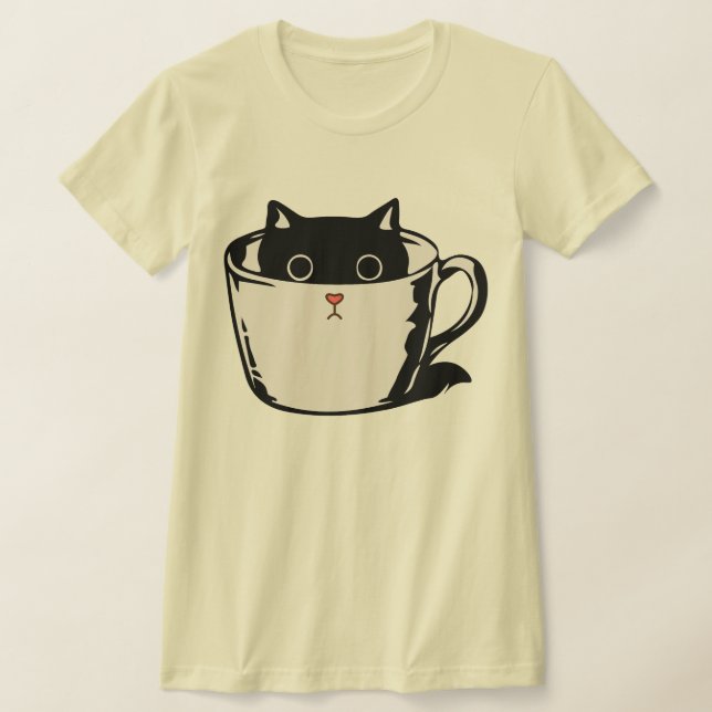T-shirt Chaton noir avec nez rouge caché dans une tasse (Poser)