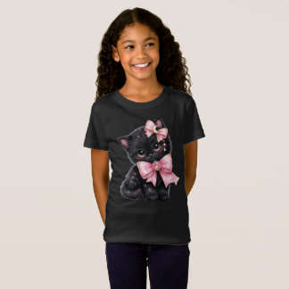 T-shirt chaton noir avec rubans roses « Black Kitt