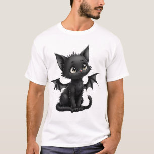 T-shirt Chaton noir grognon d'Halloween en costume de chau