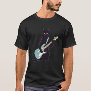 T-shirt Chaton noir jouant du guitariste électrique musici