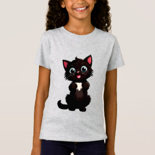 T-Shirt Chaton noir mignon dessin animé avec de grands yeu