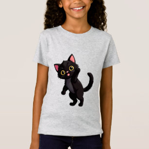 T-Shirt Chaton noir mignon dessin animé avec de grands yeu