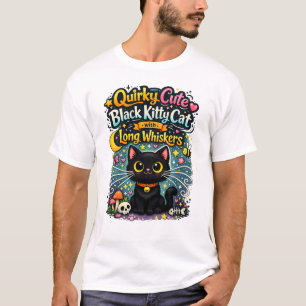 T-shirt Chaton noir mignon et excentrique avec de longues
