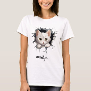T-shirt Chaton personnalisé en regardant hors du faux trou