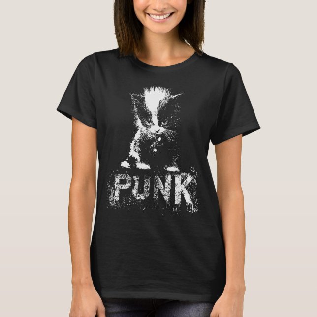 T-shirt Chaton Punk Chat Avec Mohawk Nge Design Gothique  (Devant)