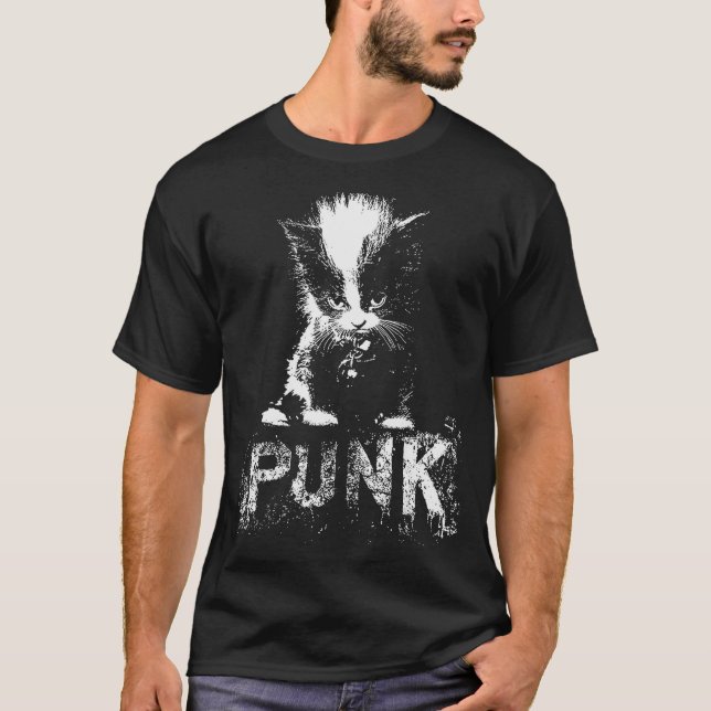 T-shirt Chaton Punk Chat Avec Mohawk Nge Design Gothique  (Devant)