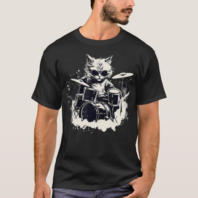 T-shirt Chaton Punk Drummer Jouant du Tambour (Devant)