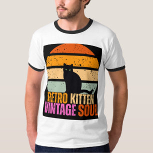 T-shirt Chaton Rétro Âme Vintage Graphique Chat Noir