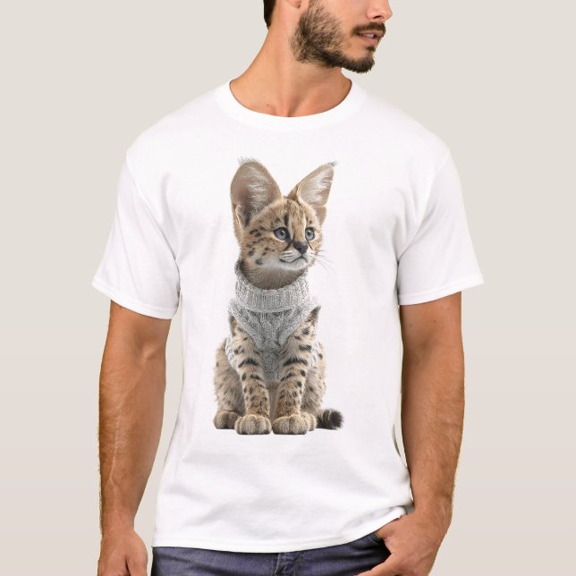 T-shirt Chaton Serval Adorable en Pull Tricoté (Devant)